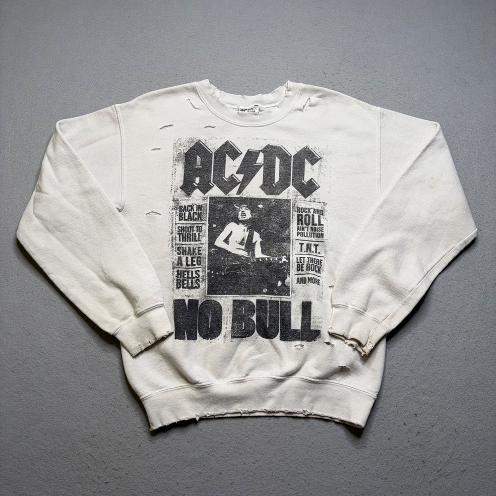 AC/DC Sweatshirt Women Small White No Bull Distressed Graphic Crewneck EP28